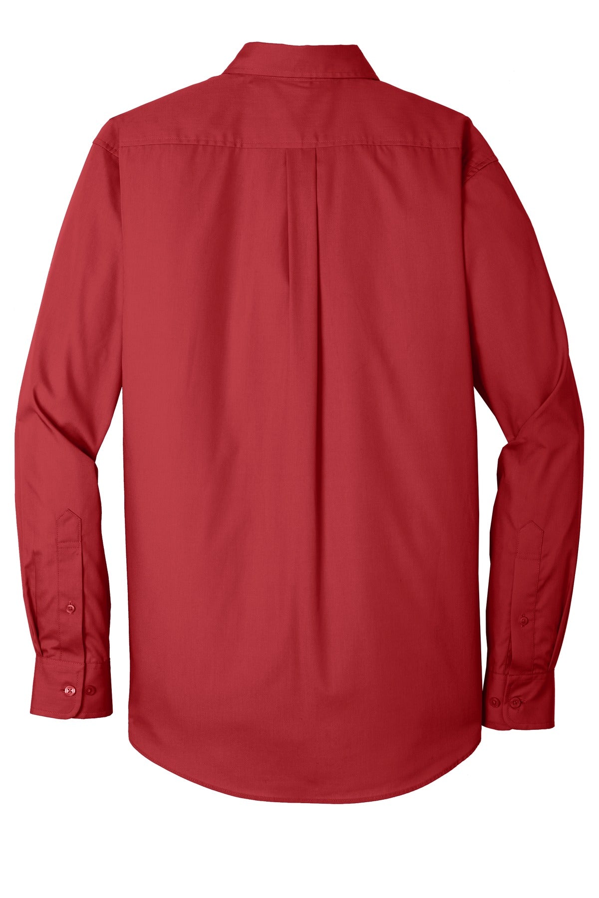 Rear View of Rich Red Port Authority Long Sleeve Carefree Poplin Shirt. W100