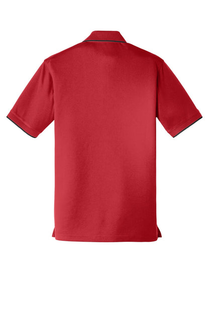 Rear View of Rich Red/Dp Bk Port Authority Dry Zone UV Micro-Mesh Tipped Polo. K111