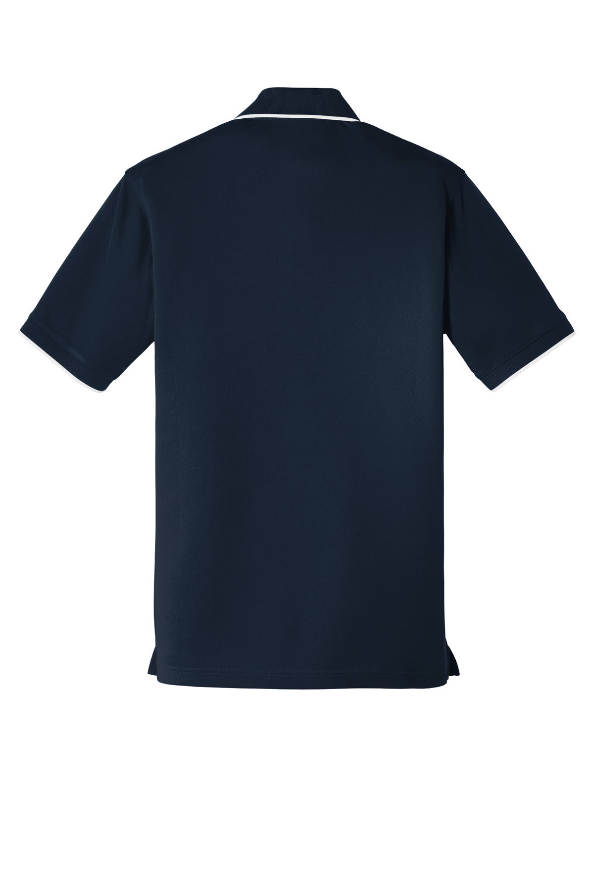 Rear View of River Bl Ny/Wh Port Authority Dry Zone UV Micro-Mesh Tipped Polo. K111
