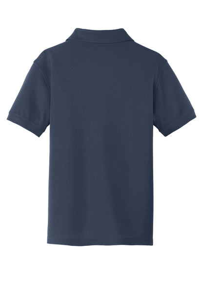 Rear View of River Blue Nvy Port Authority Youth Core Classic Pique Polo. Y100