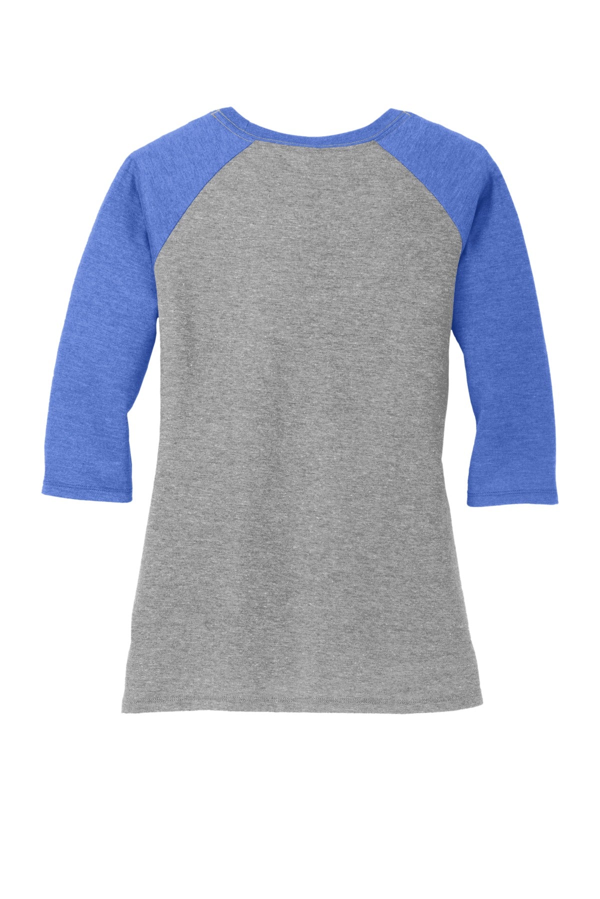 Rear View of Royal Fr/Gy Fr District Women's Perfect Tri 3/4-Sleeve Raglan. DM136L