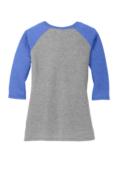 Rear View of Royal Fr/Gy Fr District Women's Perfect Tri 3/4-Sleeve Raglan. DM136L