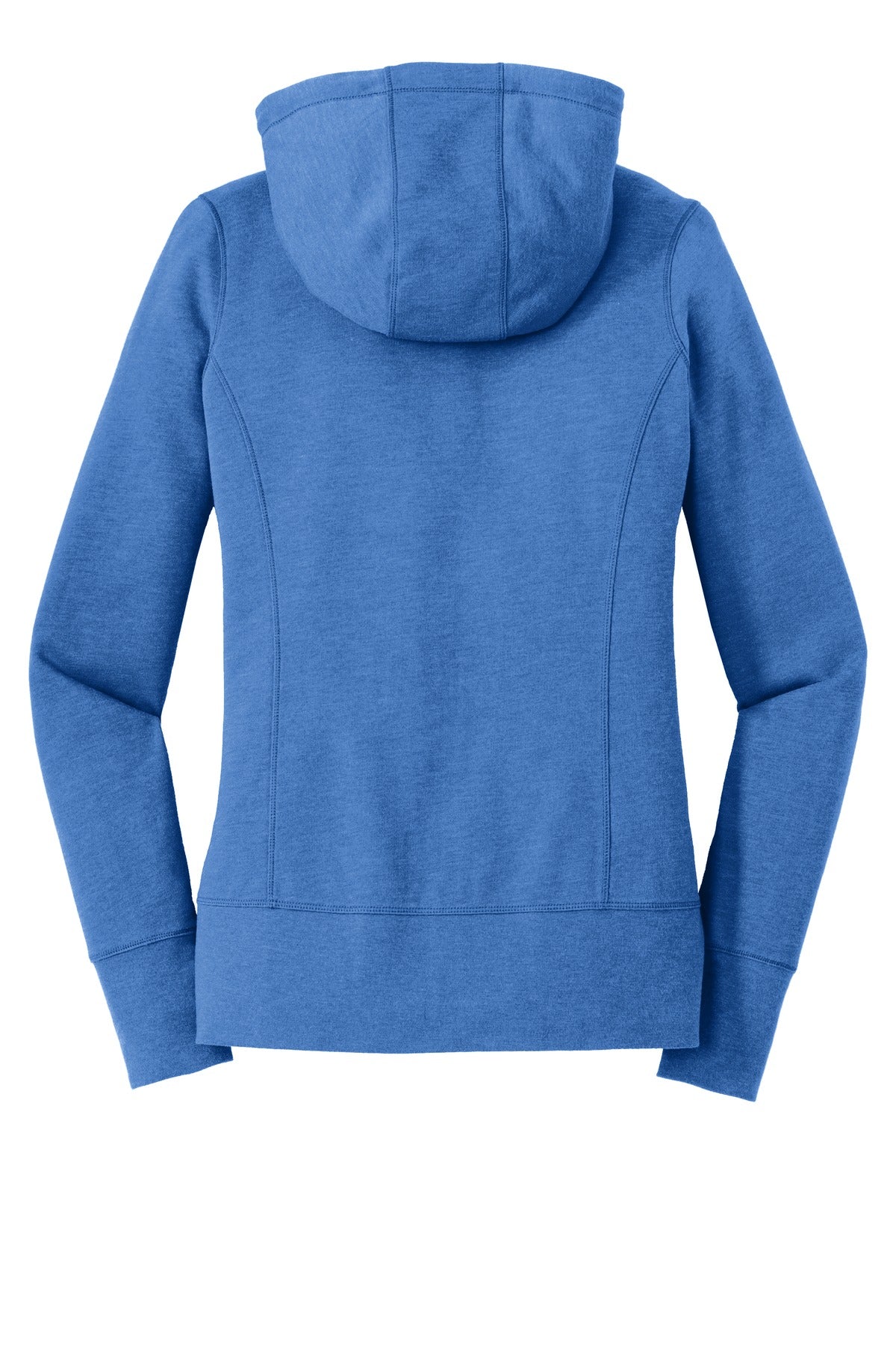 Rear View of Royal Heather New Era Women's Tri-Blend Fleece Full-Zip Hoodie. LNEA511