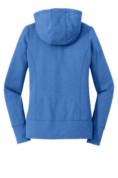 Rear View of Royal Heather New Era Women's Tri-Blend Fleece Full-Zip Hoodie. LNEA511