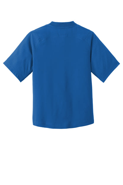Rear View of Royal New Era Youth Cage Short Sleeve 1/4-Zip Jacket. YNEA600