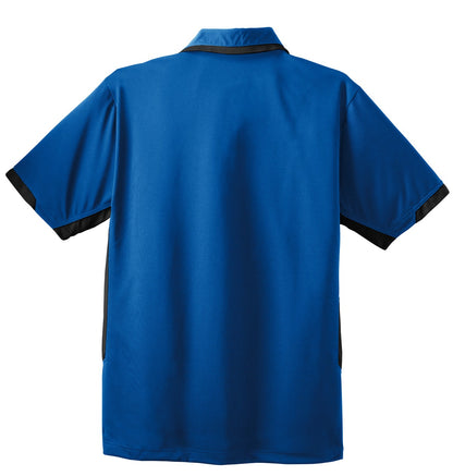 Rear View of Royal/Black Port Authority Dry Zone Colorblock Ottoman Polo. K524