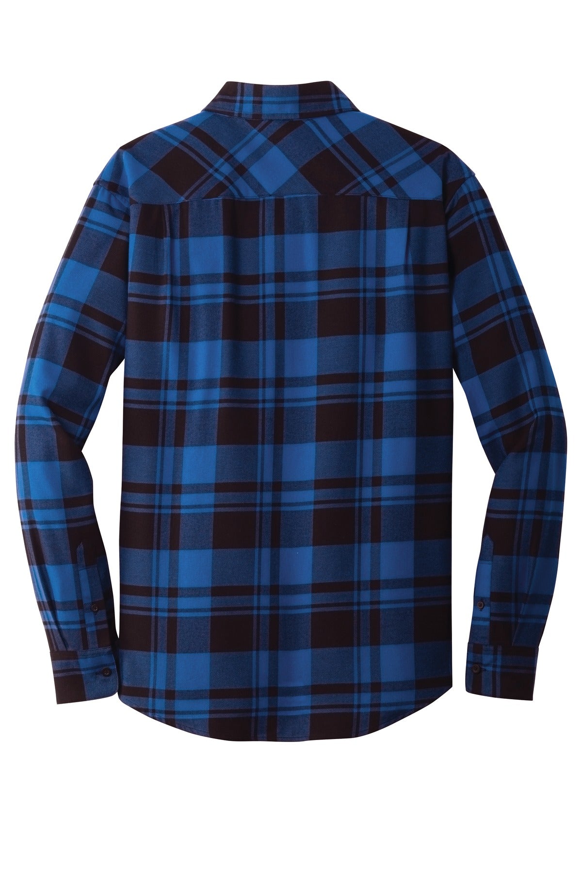 Rear View of Royal/Black Port Authority Plaid Flannel Shirt. W668