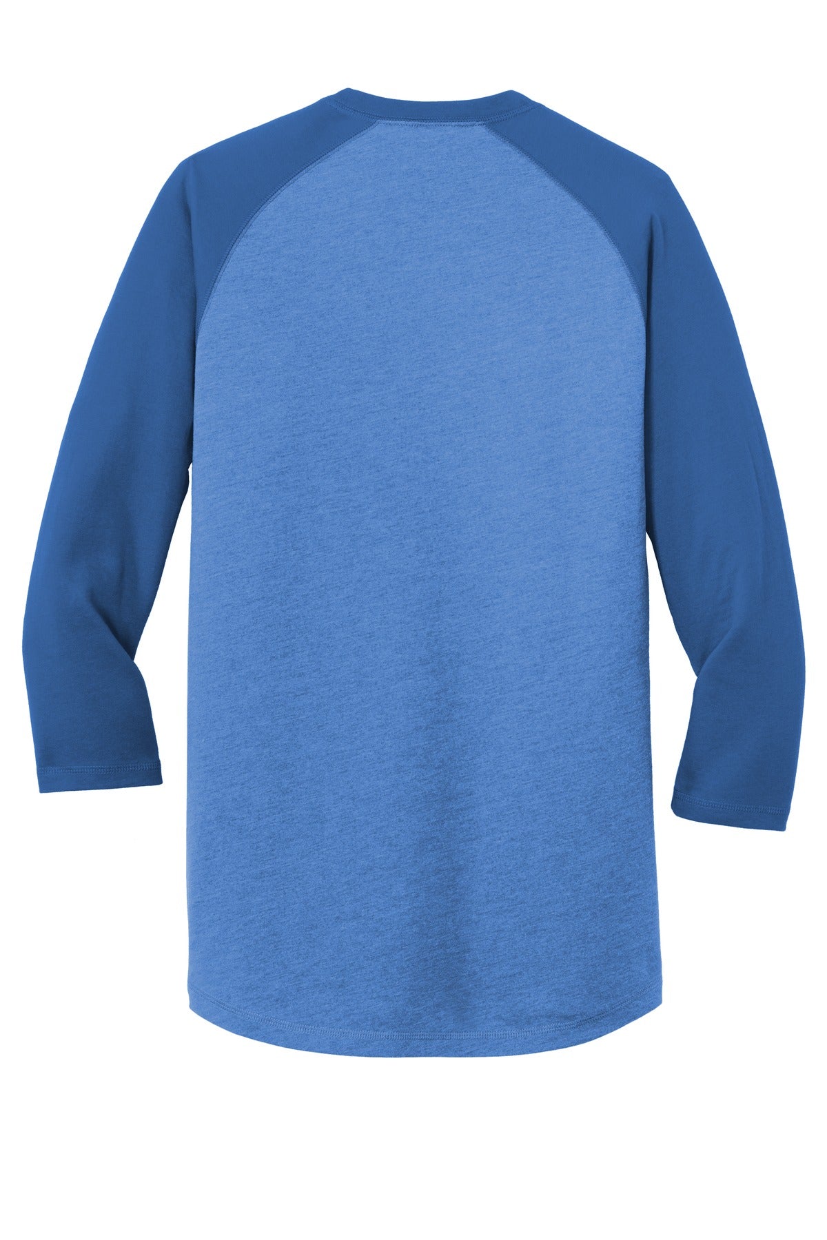 Rear View of Royal/Royal He New Era Heritage Blend 3/4-Sleeve Baseball Raglan Tee. NEA104