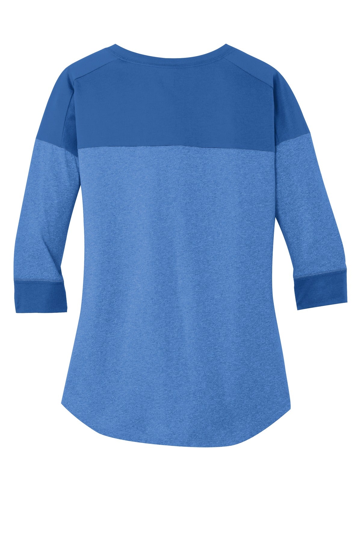 Rear View of Royal/Royal He New Era Women's Heritage Blend 3/4-Sleeve Baseball Raglan Tee. LNEA104