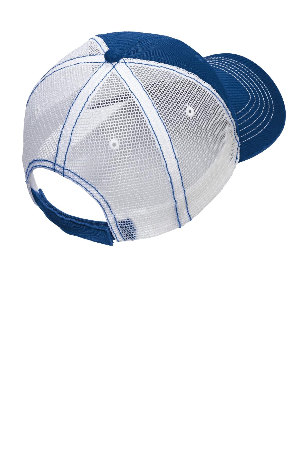 Rear View of Royal/White District Mesh Back Cap. DT607