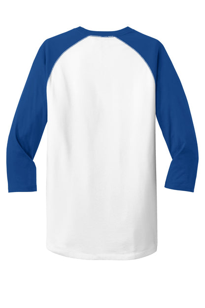 Rear View of Royal/White New Era Heritage Blend 3/4-Sleeve Baseball Raglan Tee. NEA104