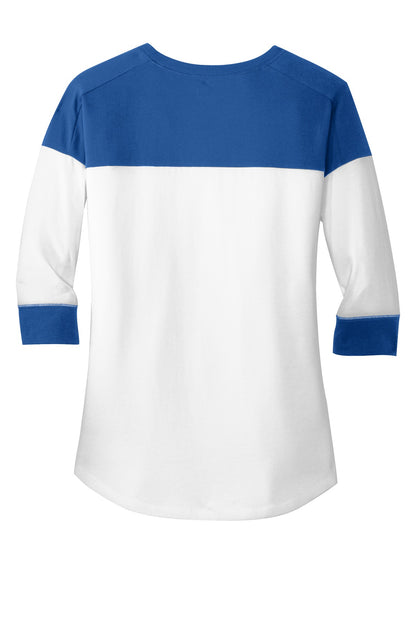 Rear View of Royal/White New Era Women's Heritage Blend 3/4-Sleeve Baseball Raglan Tee. LNEA104