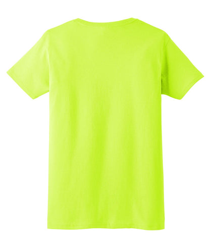 Rear View of Safety Green Gildan Women's Ultra Cotton 100% US Cotton T-Shirt. 2000L
