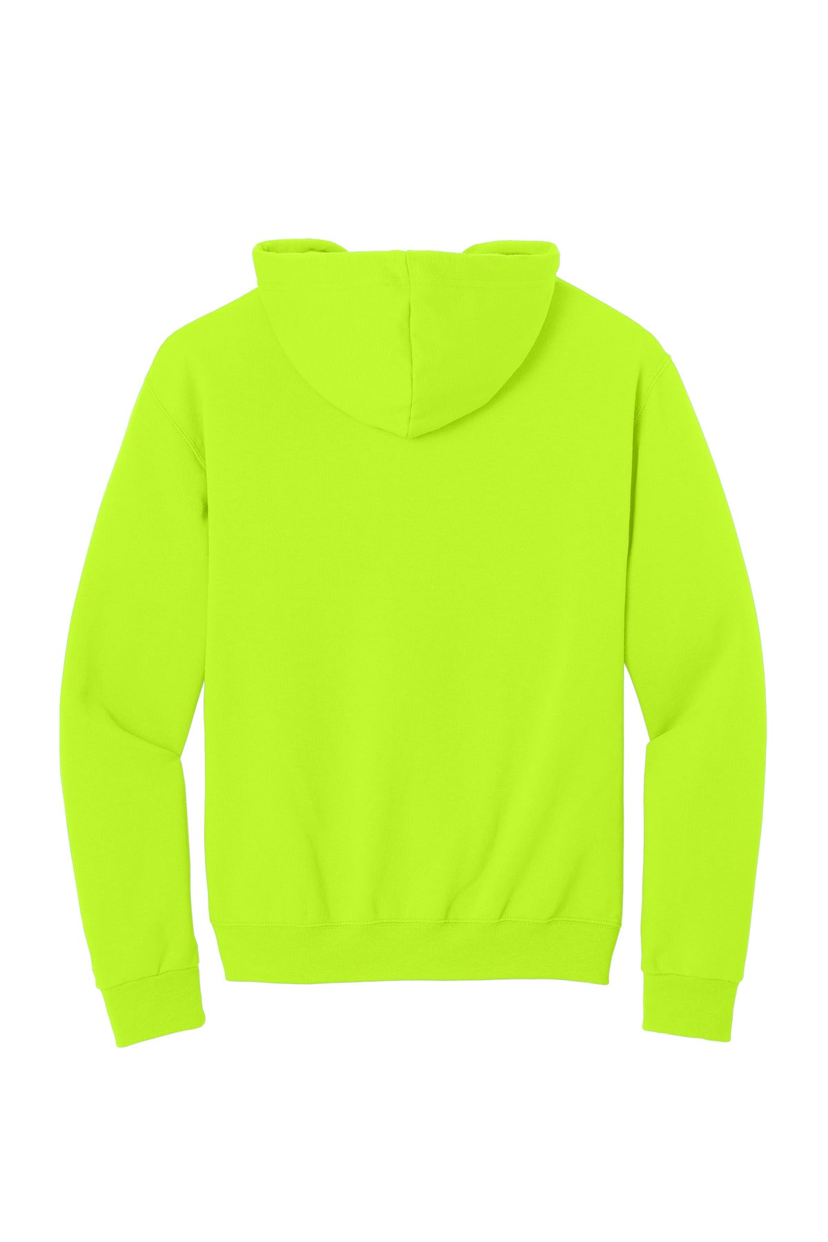Rear View of Safety Green Jerzees - NuBlend Full-Zip Hooded Sweatshirt. 993M