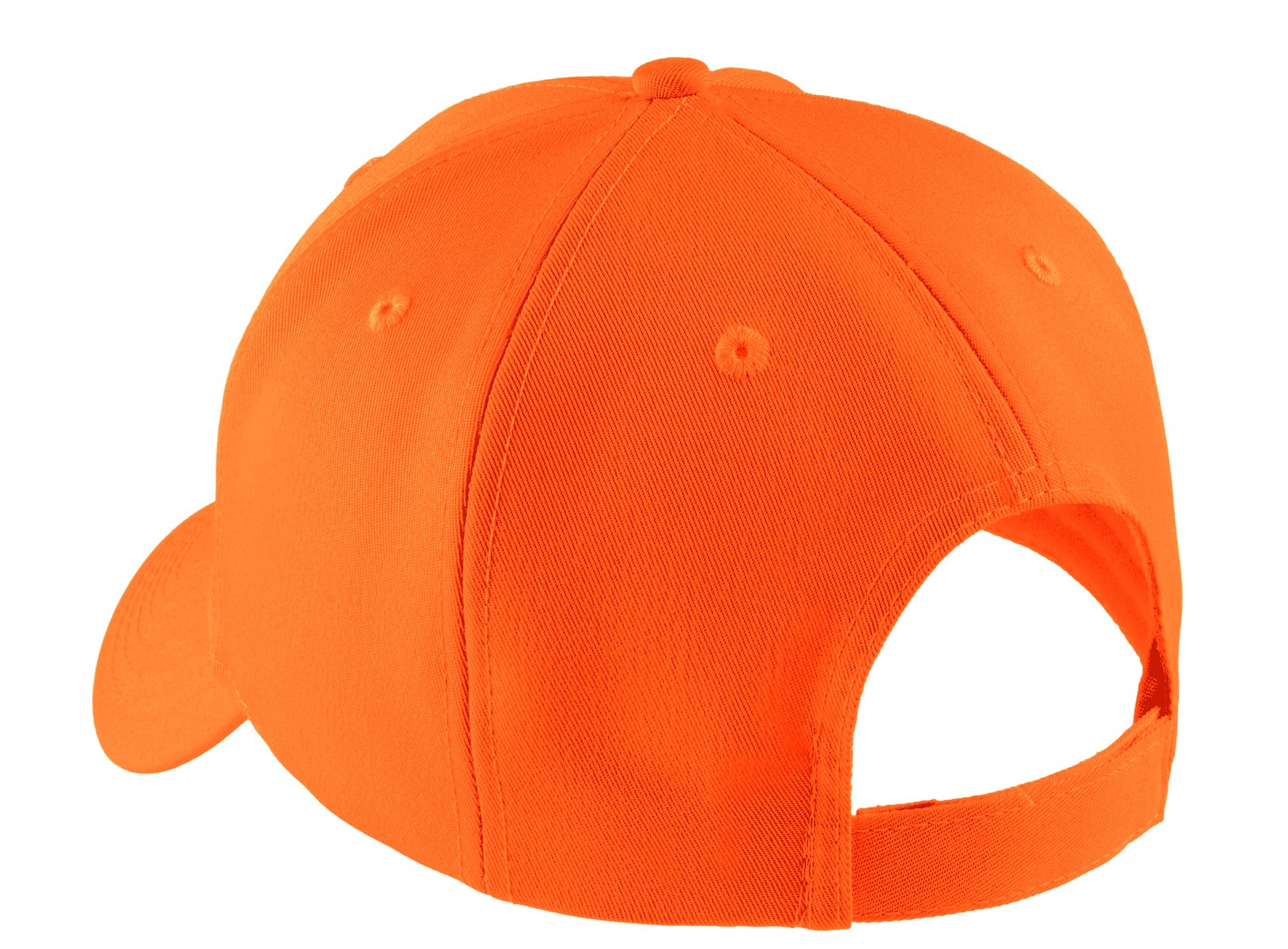 Rear View of Safety Orange Port Authority Solid Enhanced Visibility Cap. C806