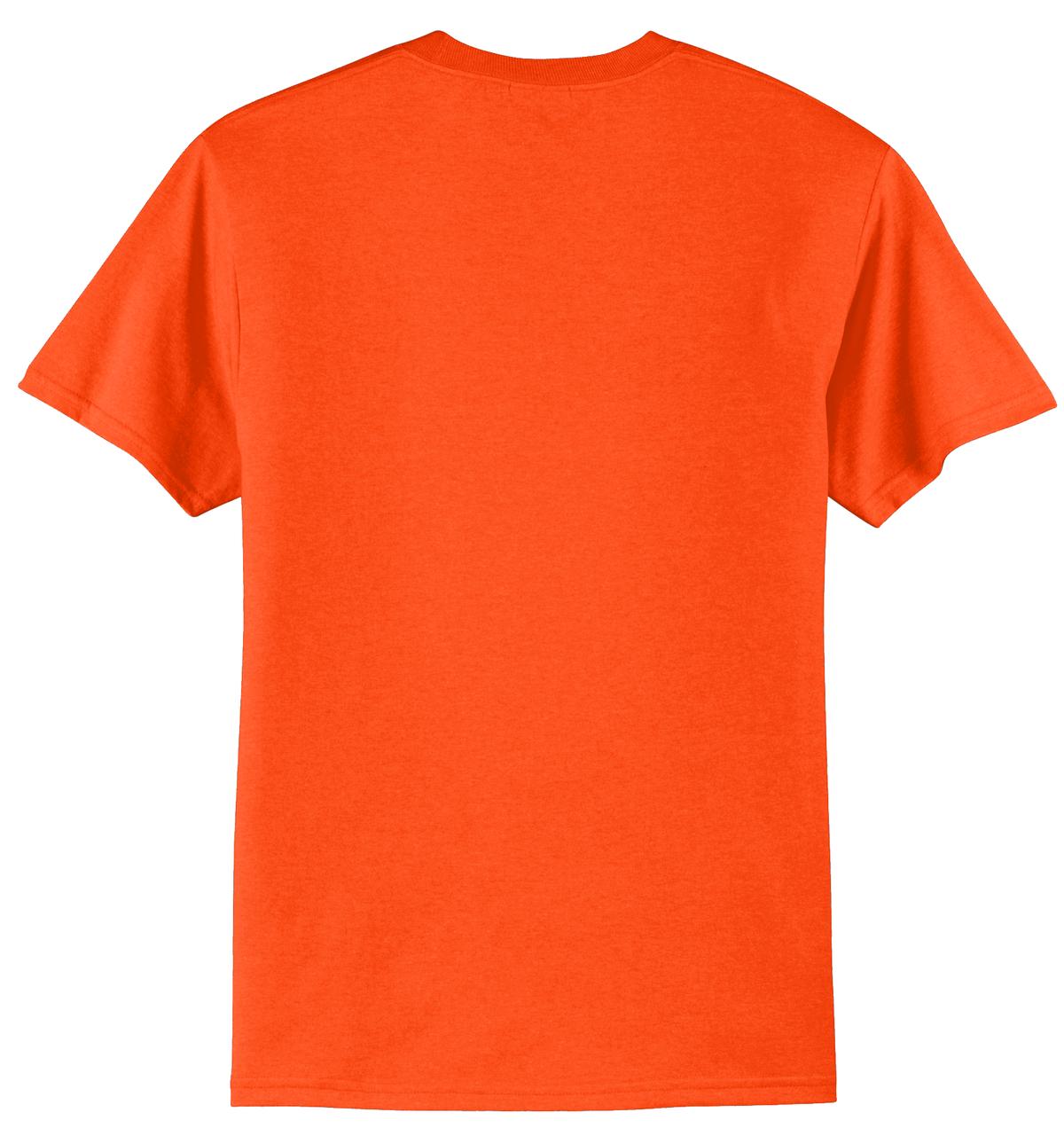 Rear View of Safety Orange Port & Company Tall Core Blend Tee. PC55T
