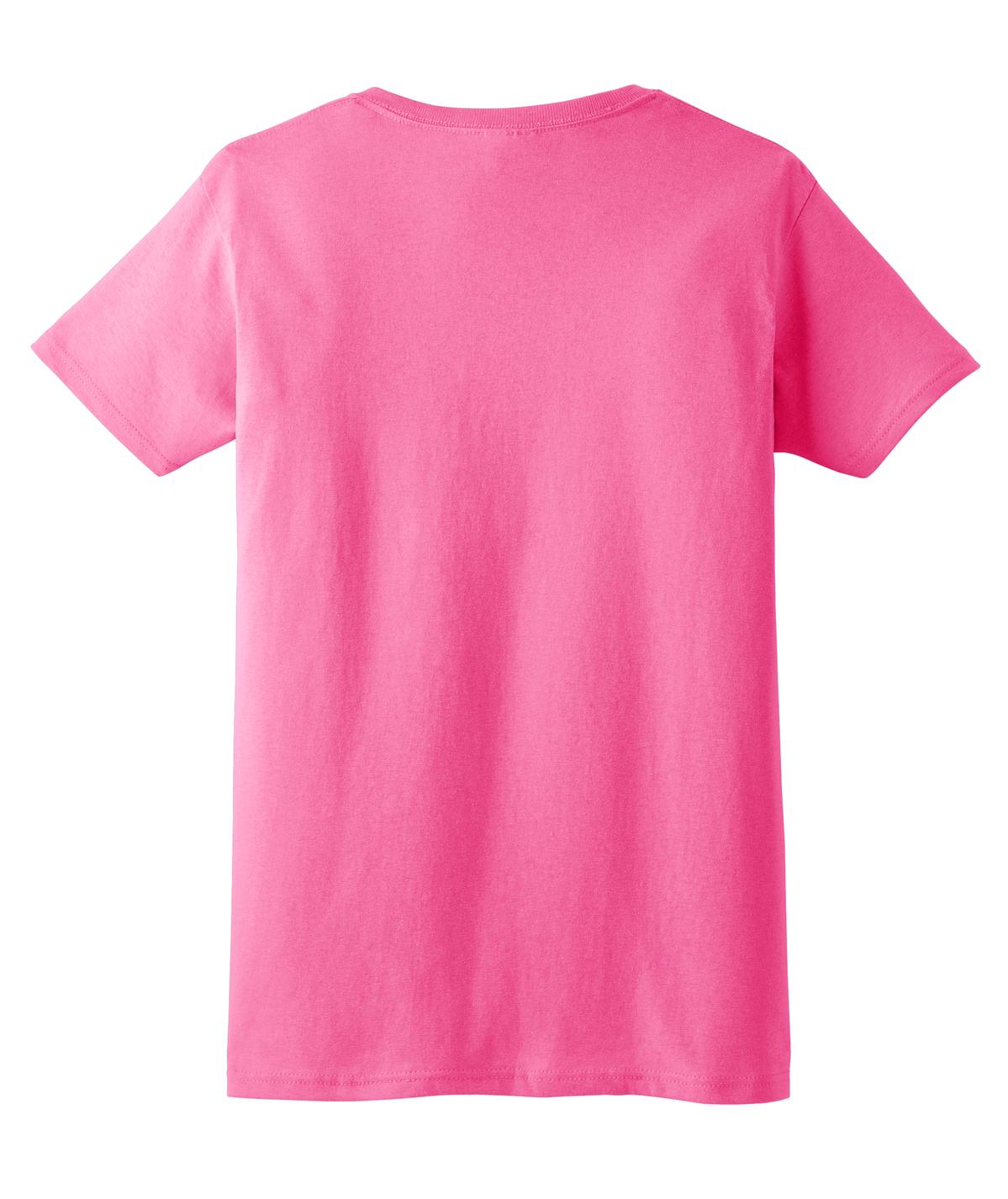 Rear View of Safety Pink Gildan Women's Ultra Cotton 100% US Cotton T-Shirt. 2000L