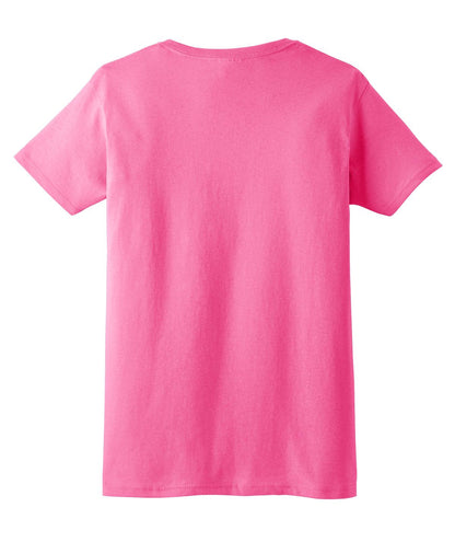 Rear View of Safety Pink Gildan Women's Ultra Cotton 100% US Cotton T-Shirt. 2000L