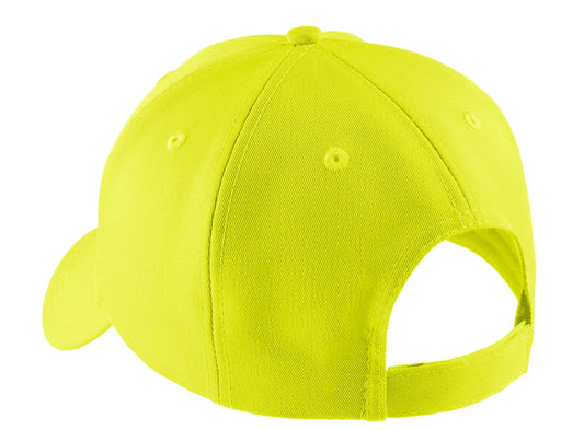 Rear View of Safety Yellow Port Authority Solid Enhanced Visibility Cap. C806