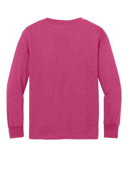 Rear View of Sangria Port & Company Youth Long Sleeve Core Cotton Tee. PC54YLS