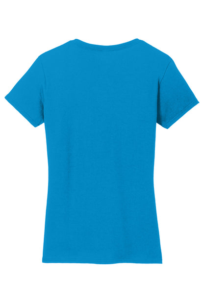 Rear View of Sapphire Gildan Women's Heavy Cotton 100% Cotton V-Neck T-Shirt. 5V00L
