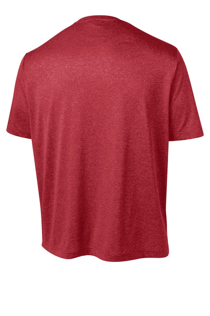 Rear View of Scarlet Hthr Sport-Tek Tall Heather Contender Tee. TST360