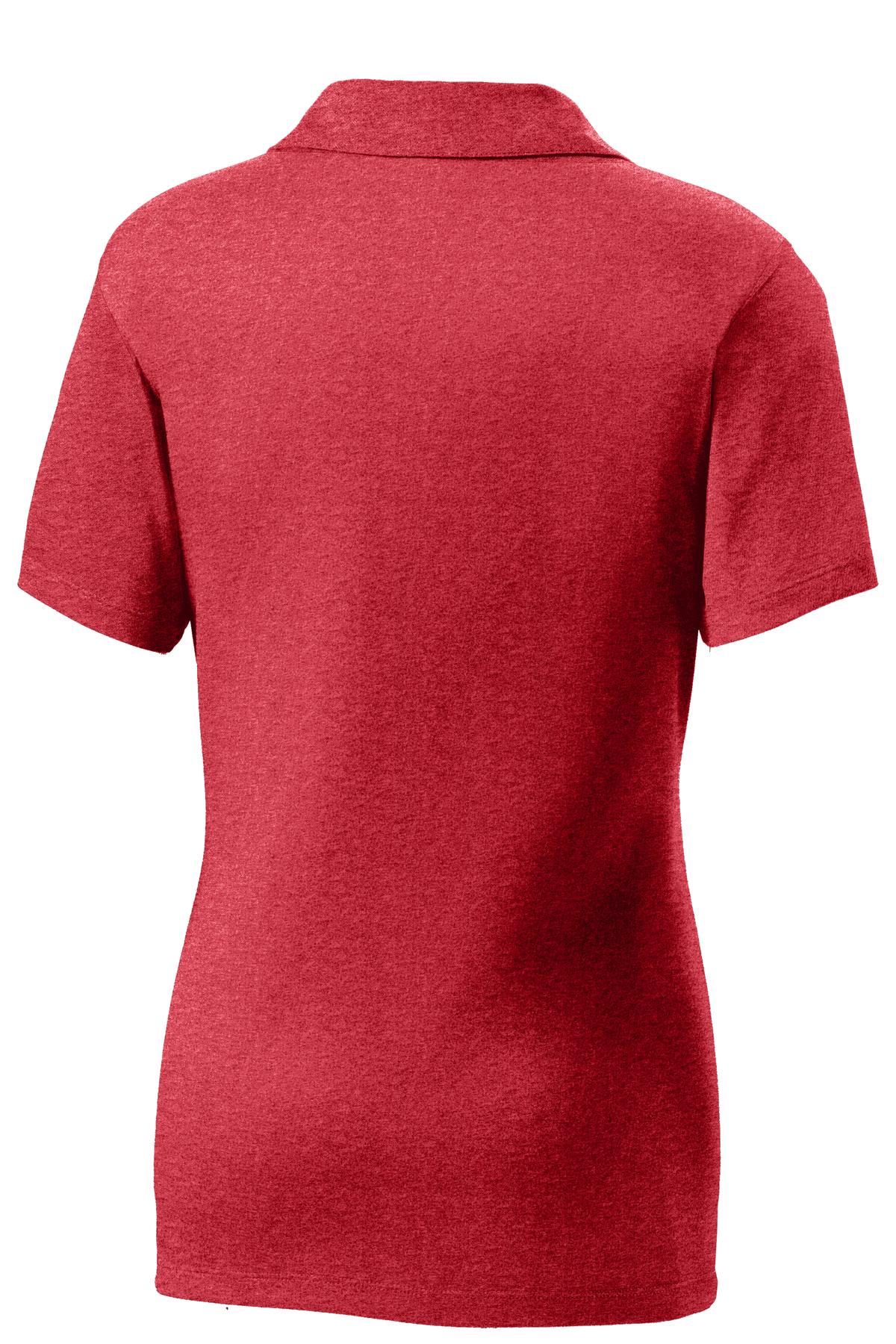 Rear View of Scarlet Hthr Sport-Tek Women's Heather Contender Polo. LST660