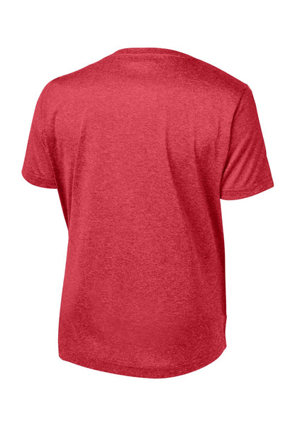 Rear View of Scarlet Hthr Sport-Tek Youth Heather Contender Tee. YST360