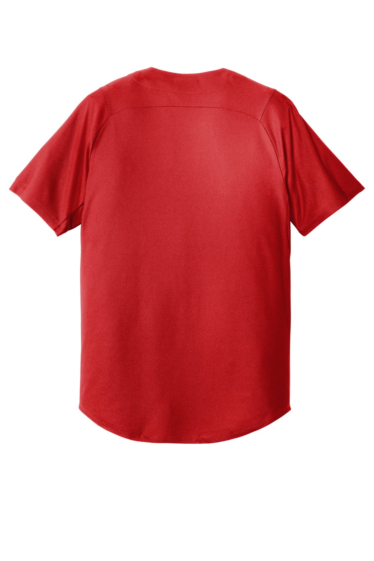 Rear View of Scarlet New Era Diamond Era Full-Button Jersey. NEA220