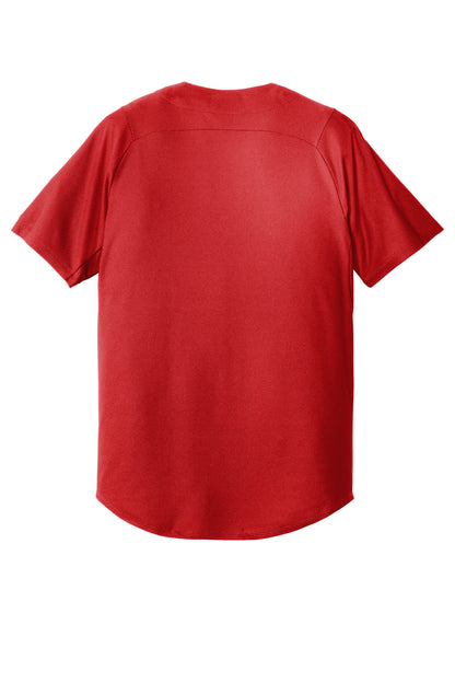 Rear View of Scarlet New Era Diamond Era Full-Button Jersey. NEA220