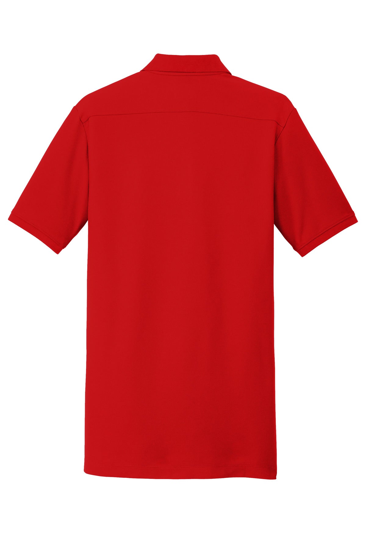 Rear View of Scarlet New Era Venue Home Plate Polo. NEA300