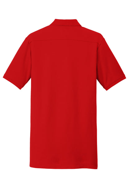 Rear View of Scarlet New Era Venue Home Plate Polo. NEA300