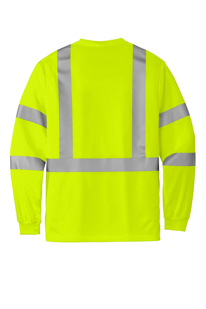 Rear View of SftyYellow CornerStone ANSI 107 Class 3 Mesh Long Sleeve Tee. CS203
