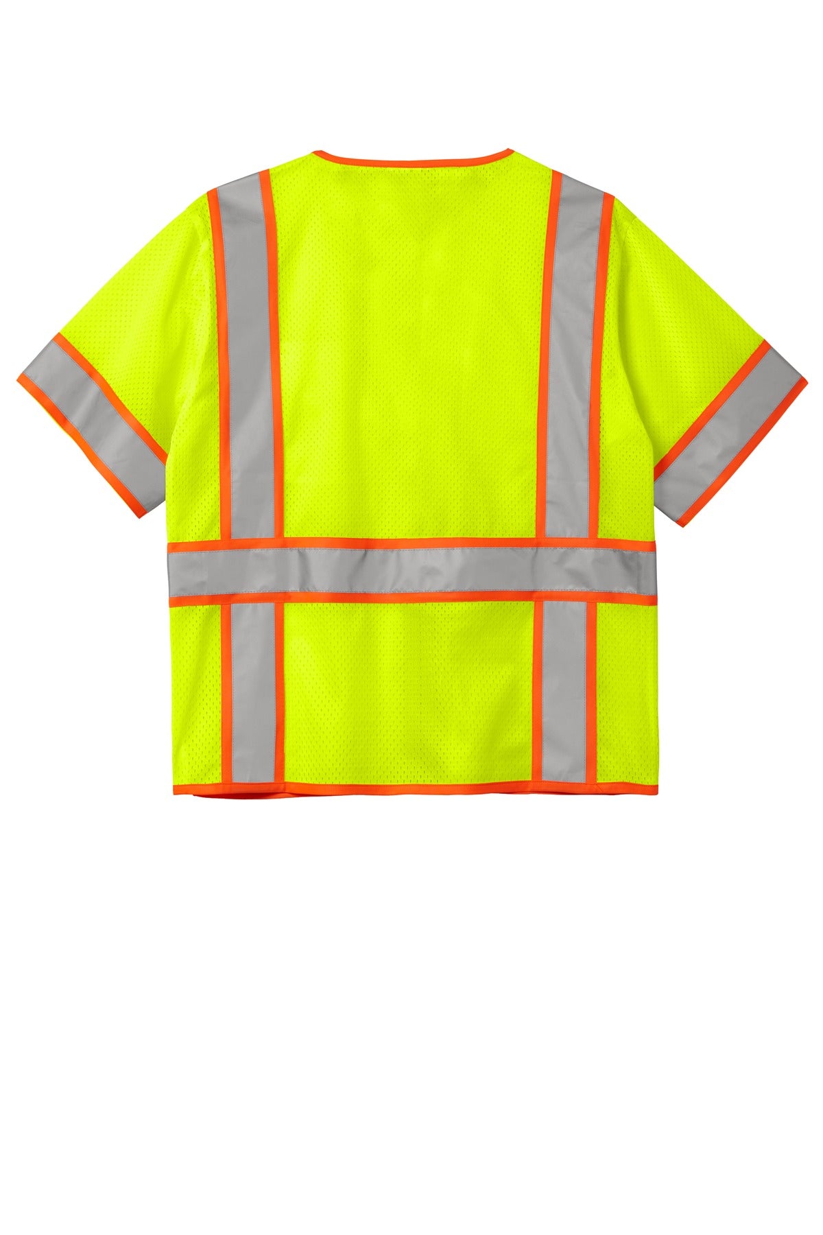 Rear View of SftyYellow CornerStone ANSI 107 Class 3 Surveyor Mesh Zippered Two-Tone Short Sleeve Vest. CSV106