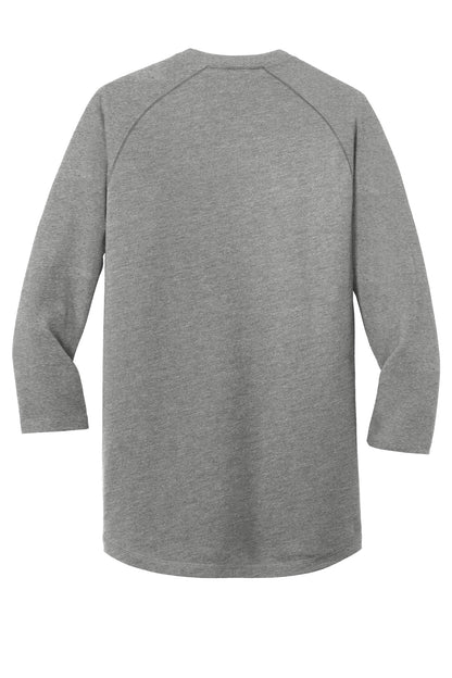 Rear View of Shadow Grey He New Era Heritage Blend 3/4-Sleeve Baseball Raglan Tee. NEA104