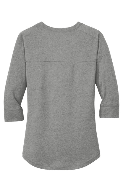 Rear View of Shadow Grey He New Era Women's Heritage Blend 3/4-Sleeve Baseball Raglan Tee. LNEA104