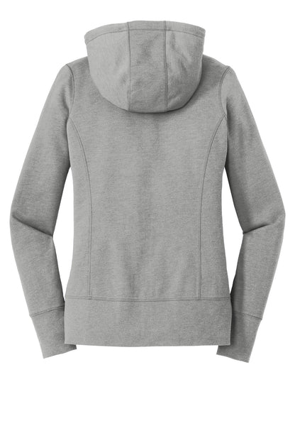 Rear View of Shadow Grey He New Era Women's Tri-Blend Fleece Full-Zip Hoodie. LNEA511