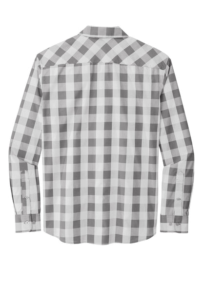 Rear View of Shadow Grey Port Authority Everyday Plaid Shirt. W670