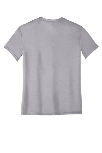 Rear View of Silver Port & Company Youth Performance Tee. PC380Y