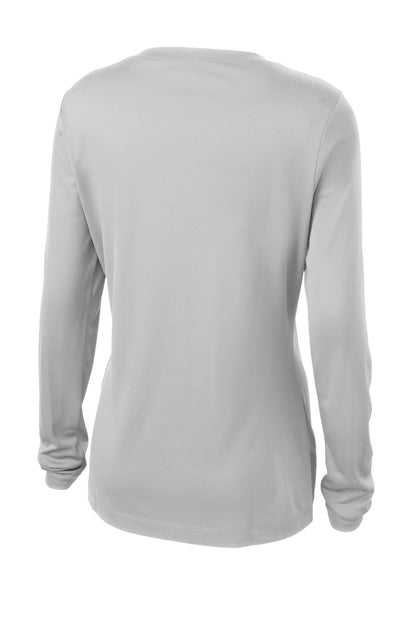 Rear View of Silver Sport-Tek Women's Long Sleeve PosiCharge Competitor V-Neck Tee. LST353LS