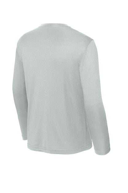 Rear View of Silver Sport-Tek Youth Long Sleeve PosiCharge Competitor Tee. YST350LS