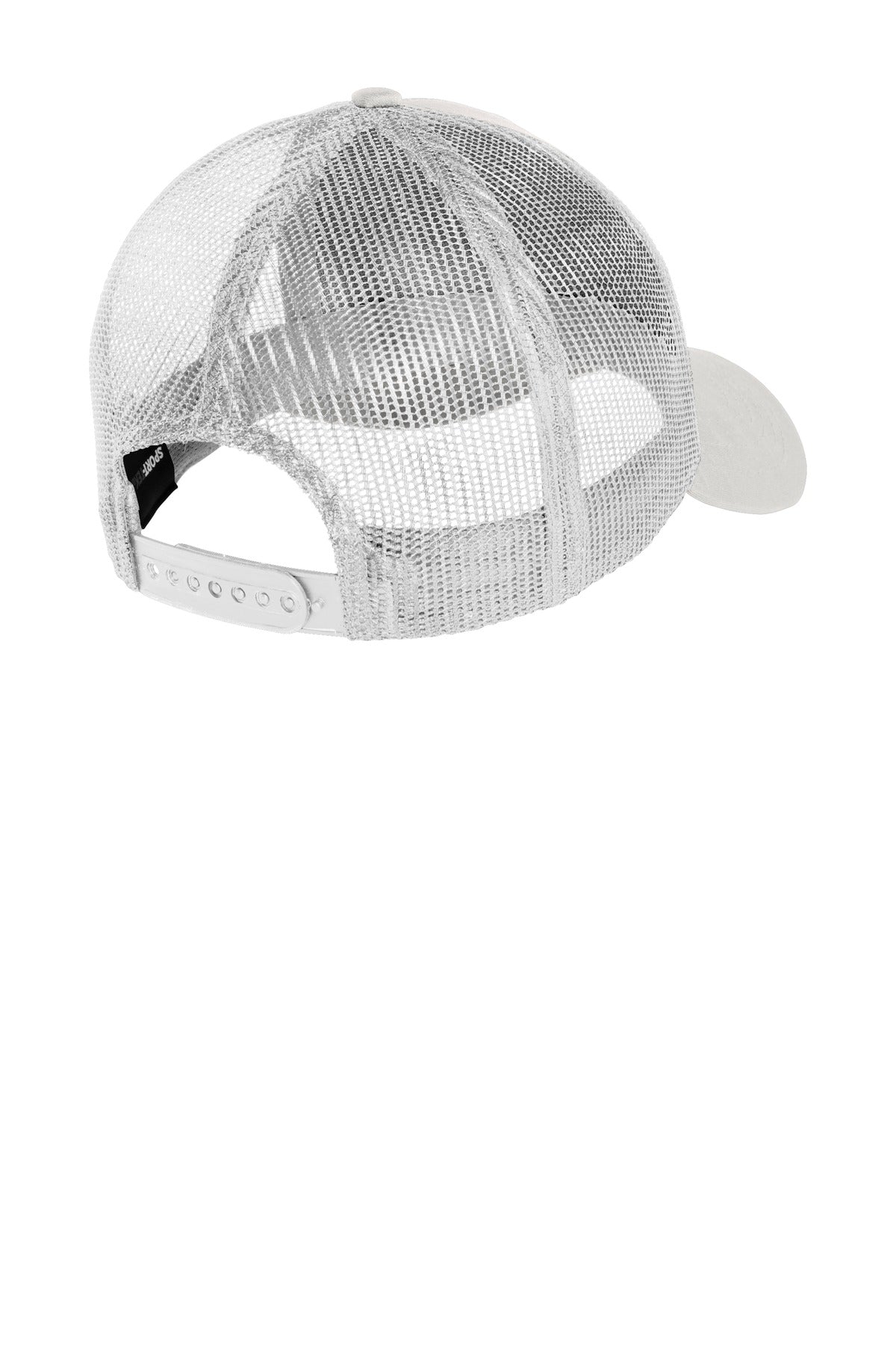Rear View of Silver/White Sport-Tek PosiCharge Competitor Mesh Back Cap. STC36