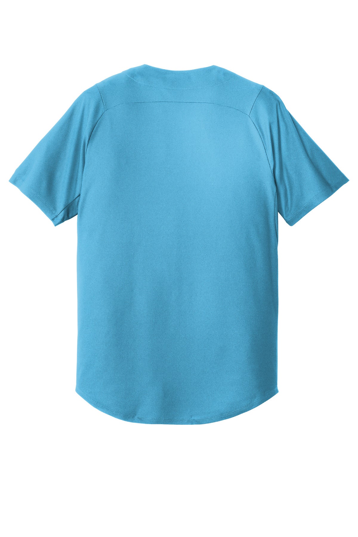 Rear View of Sky Blue New Era Diamond Era Full-Button Jersey. NEA220