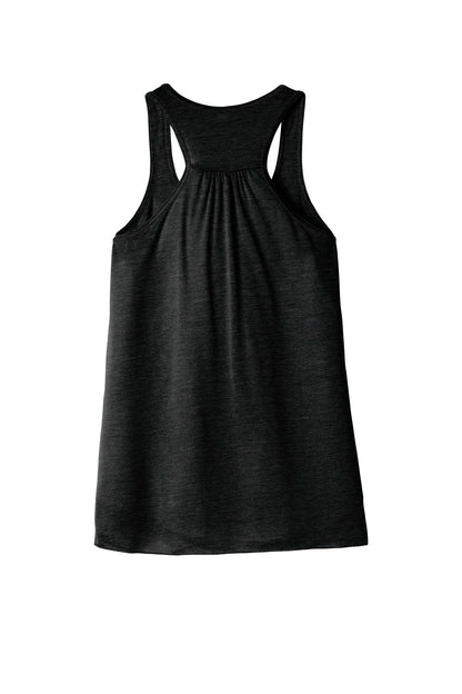Rear View of Sld Black Slub BELLA+CANVAS Women's Flowy Racerback Tank. BC8800
