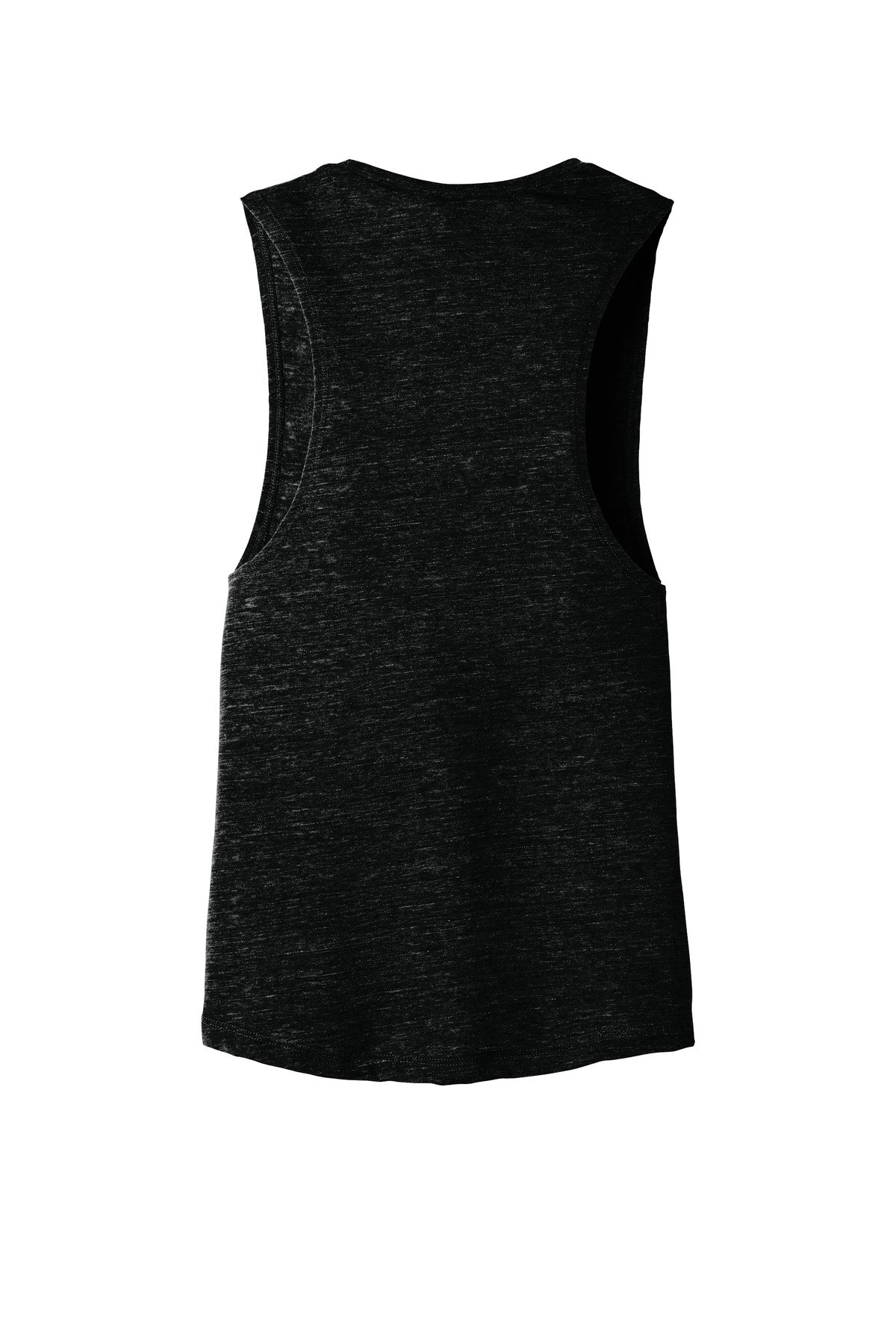 Rear View of Sld Black Slub BELLA+CANVAS Women's Flowy Scoop Muscle Tank. BC8803