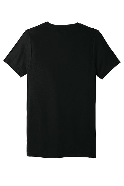 Rear View of Sld Black TB BELLA+CANVAS Unisex Triblend Short Sleeve V-Neck Te. BC3415
