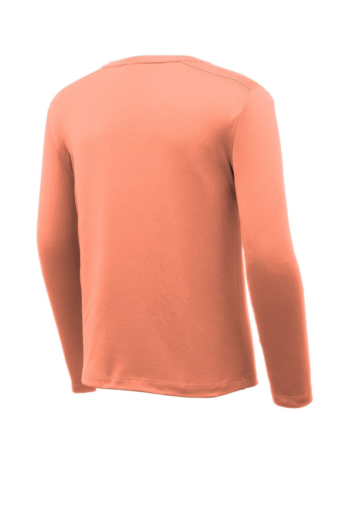 Rear View of Soft Coral Sport-Tek Youth Posi-UV Pro Long Sleeve Tee. YST420LS
