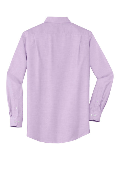 Rear View of Soft Purple Port Authority SuperPro Oxford Shirt. S658