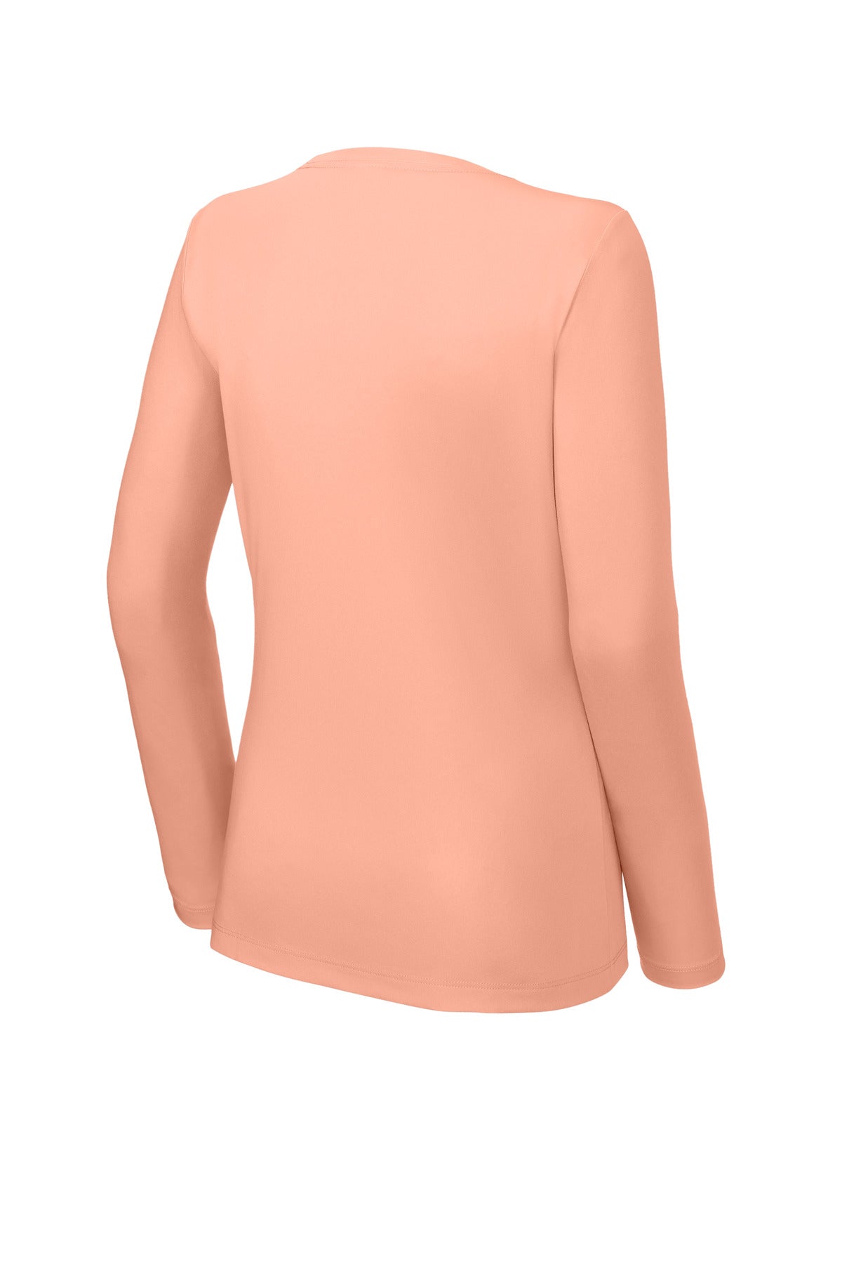 Rear View of SoftCoral Sport-Tek Women's Posi-UV Pro Long Sleeve LST420LS