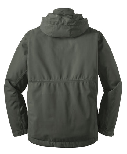 Rear View of Spruce Green Port Authority Herringbone 3-in-1 Parka. J302
